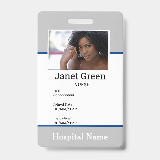 Gray Custom Employee Nurse Doctor ID Foto Ausweis (Vorderseite)