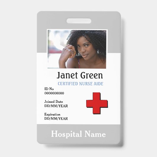 Gray Custom Employee Nurse Doctor Logo ID Foto Ausweis (Front)