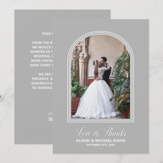 Gray Custom Foto Wedding Dankeskarte (Vorne/Hinten)