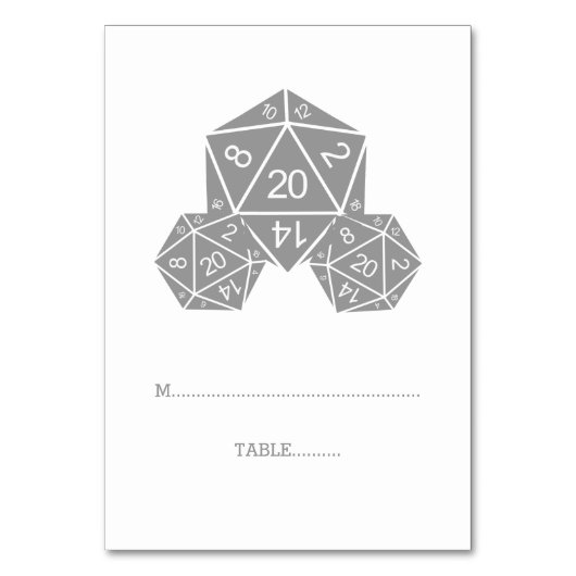 Gray D20 Dice-Platzkarte Tischnummer (Vorderseite)