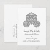 Gray D20 Dice Save the Date Postkarte (Vorne/Hinten)