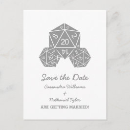 Gray D20 Dice Save the Date Postkarte