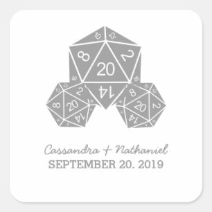 Gray D20 Dice Wedding Stickers
