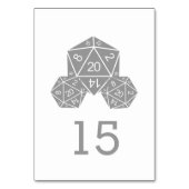 Gray D20 Dice Wedding Table Card Tischnummer (Rückseite)