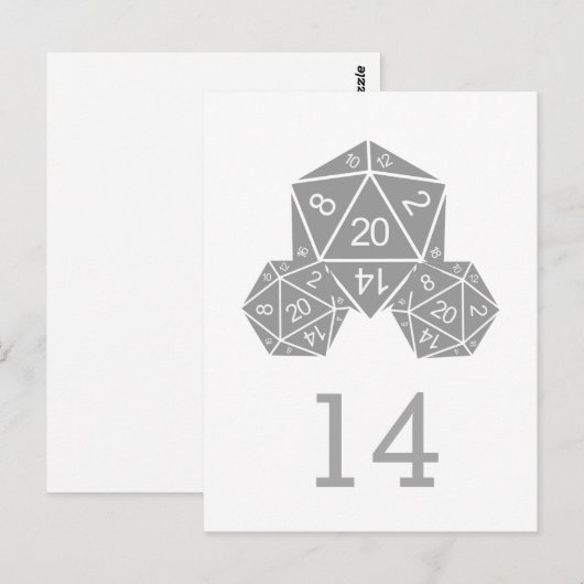 Gray D20 Würfel Tischnummer Postkarte (Vorne/Hinten)