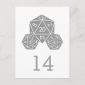 Gray D20 Würfel Tischnummer Postkarte (Vorderseite)