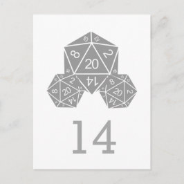 Gray D20 Würfel Tischnummer Postkarte