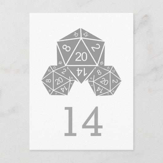 Gray D20 Würfel Tischnummer Postkarte (Vorderseite)