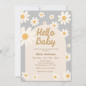 Gray Daisy Hello Baby Retro Boho Baby Dusche Einladung (Vorderseite)