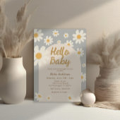 Gray Daisy Hello Baby Retro Boho Baby Dusche Einladung