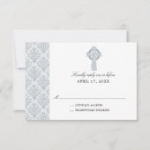 Gray Damask Celtic Cross Erste Kommunion UAWG RSVP Karte (Vorderseite)