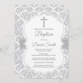 Gray Damask Cross-Taufe Einladung (Vorne/Hinten)