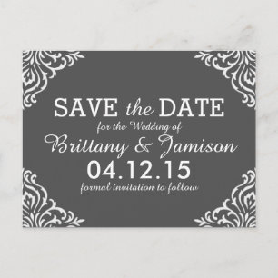 Gray Damask Elegante Save the Date Postkarte