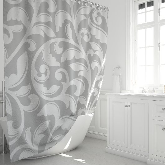Gray Damask Floral Vine Duschvorhang