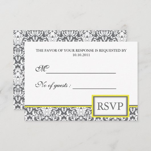 'Gray Damask (gelb)' Damask UAWG Einladung (Vorne/Hinten)