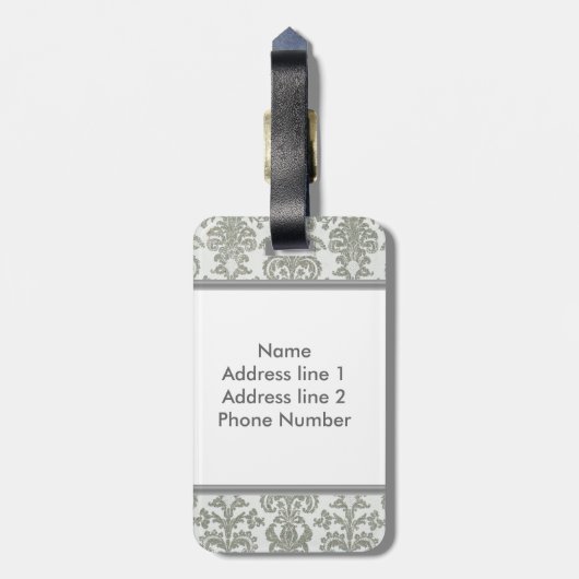Gray Damask Gepäckanhänger (Rückseite vertikal)