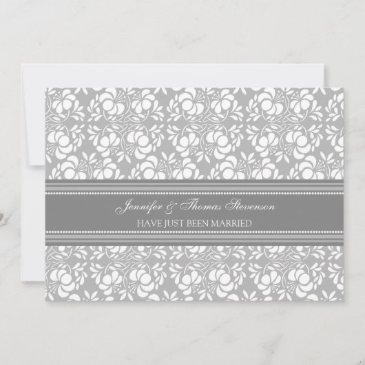 Gray Damask Just Married Announctions Cards Ankündigung (Vorderseite)