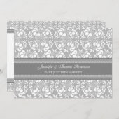 Gray Damask Just Married Announctions Cards Ankündigung (Vorne/Hinten)