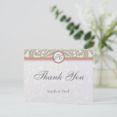 Gray Damask mit Coral & Gray Wedding Danke (Stehend Vorderseite)