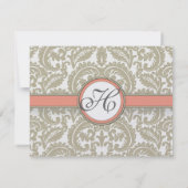 Gray Damask mit Coral & Gray Wedding RSVP (Rückseite)