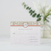 Gray Damask mit Coral & Gray Wedding RSVP (Stehend Vorderseite)
