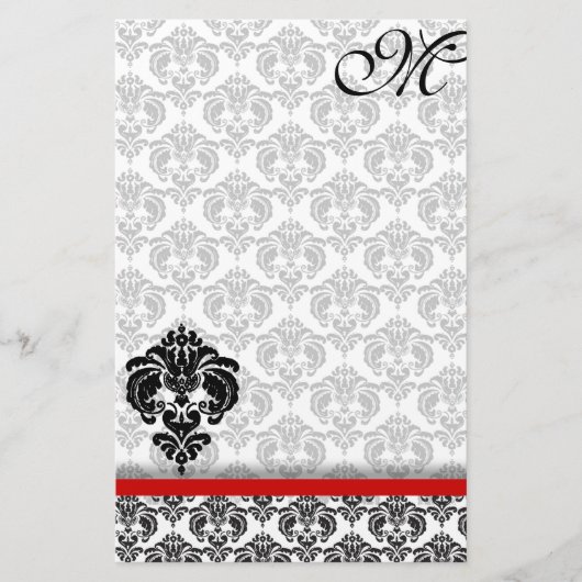Gray Damask Monogram 100% Gerecycelt Papier (Vorderseite)