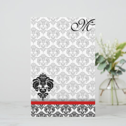 Gray Damask Monogram 100% Gerecycelt Papier (Stehend Vorderseite)
