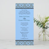 Gray Damask on Aqua Blue Wedding Einladung (Stehend Vorderseite)