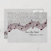 Gray Damask Red Music Save the Date Ankündigungspostkarte (Vorne/Hinten)