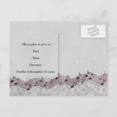 Gray Damask Red Music Save the Date Ankündigungspostkarte (Rückseite)
