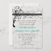 Gray Damask Renaissance Wedding Foto Einladung (Rückseite)