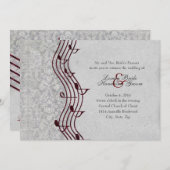 Gray Damask Rote Musik Einladung (Vorne/Hinten)