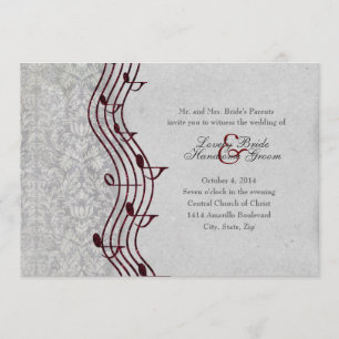 Gray Damask Rote Musik Einladung