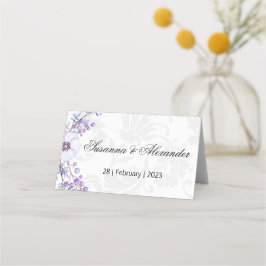 Gray Damask und Lila Berry Wedding Platzkarte
