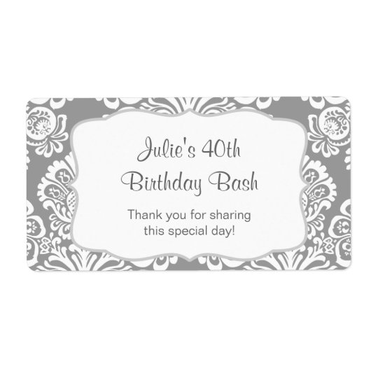 Gray Damask Water Flasche Gefallen - passen Sie si (Vorne)