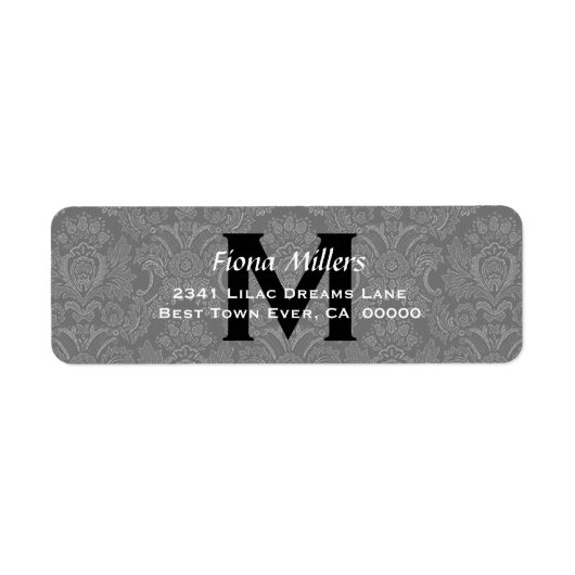 Gray Damask Wedding Monogram Address Label V11 (Vorne)
