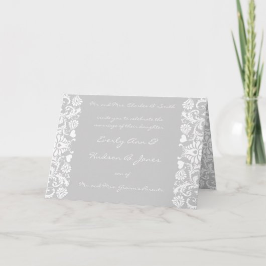 Gray Damask Wedding wählen Sie Farbe Einladung (Vorderseite)