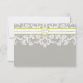 Gray Damask Wirbel Bright Yellow Wedding RSVP Karte (Rückseite)