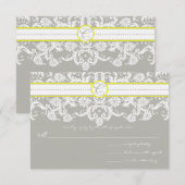 Gray Damask Wirbel Bright Yellow Wedding RSVP Karte (Vorne/Hinten)