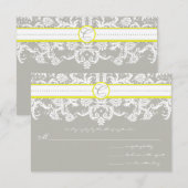 Gray Damask Wirbel Bright Yellow Wedding RSVP Karte (Vorne/Hinten)