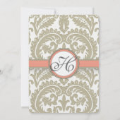 Gray Damask with Coral & Greige Wedding Einladung (Rückseite)