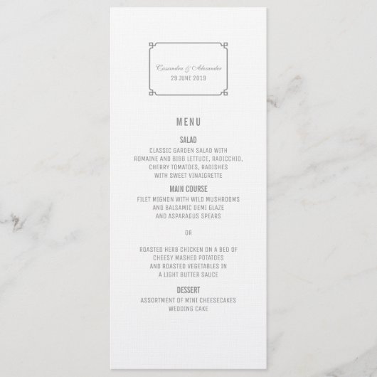 Gray Deko Chic Wedding Menu Menükarte (Vorderseite)