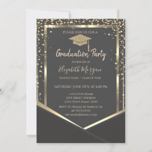 Gray Diamonds Gold Graduation Cap Abschluss Einladung