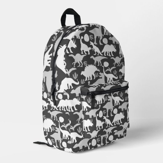 Gray Dino Pattern D Gray BG Bedruckter Rucksack (Rückseitige Ecke links)