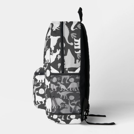 Gray Dino Pattern D Gray BG Bedruckter Rucksack (Rechts)