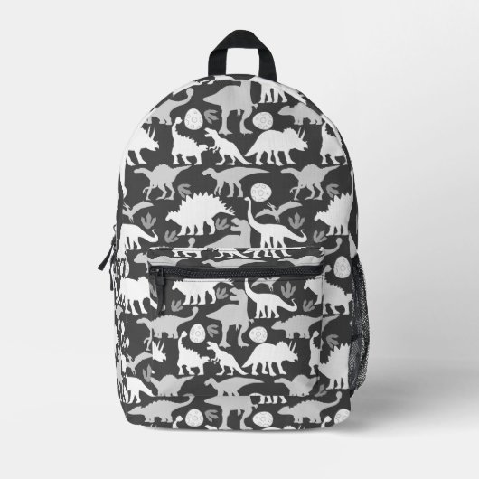 Gray Dino Pattern D Gray BG Bedruckter Rucksack (Vorderseite)