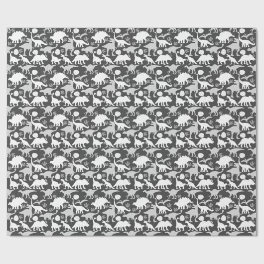 Gray Dino Pattern D Gray BG Geschenkpapier (Flach)