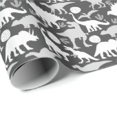 Gray Dino Pattern D Gray BG Geschenkpapier (Rolleneckpunkt)