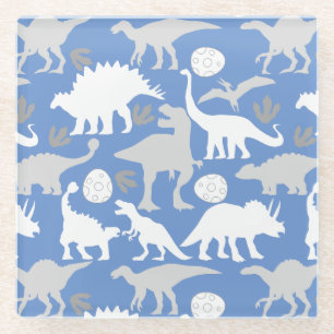 Gray Dino Pattern L Blue BG Glasuntersetzer