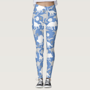 Gray Dino Pattern L Blue BG Leggings